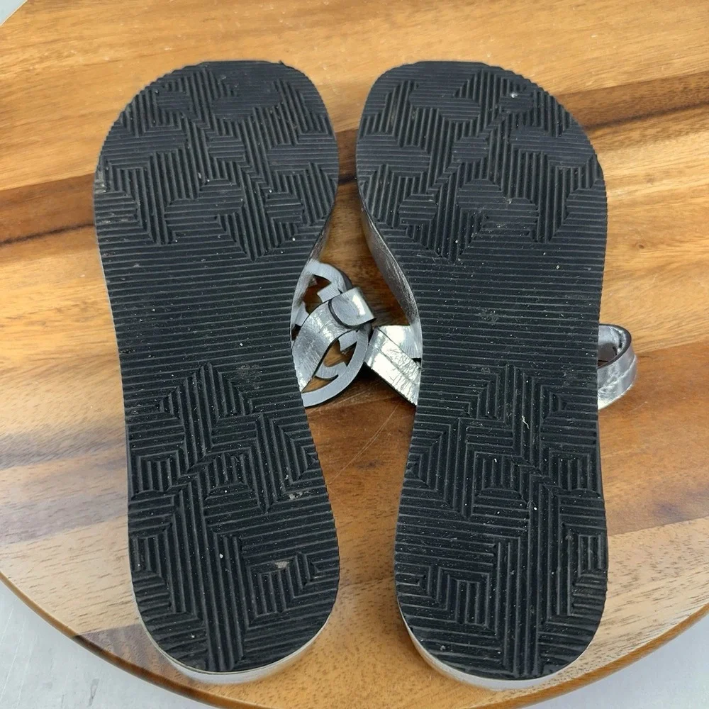 Womens Tory Burch Miller Platform Metallic Silver Leather Wedge Sandals Size 8.5 - Picture 7 of 8